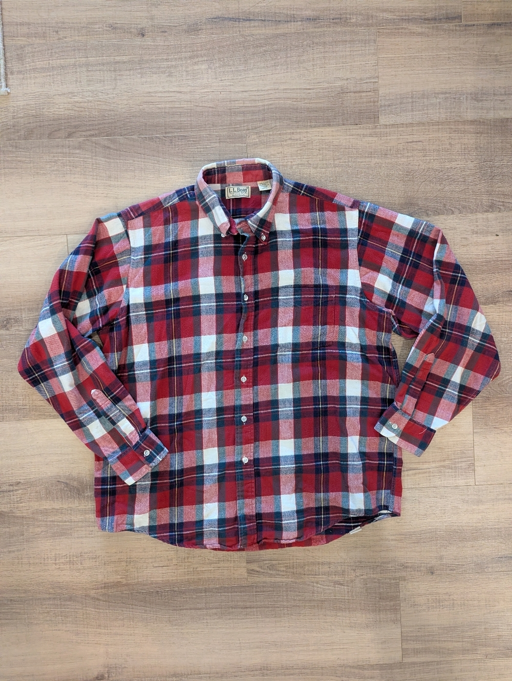 Vintage L.L.Bean Flannel Shirt Mens Large Red Plaid USA Made Button Down Cotton